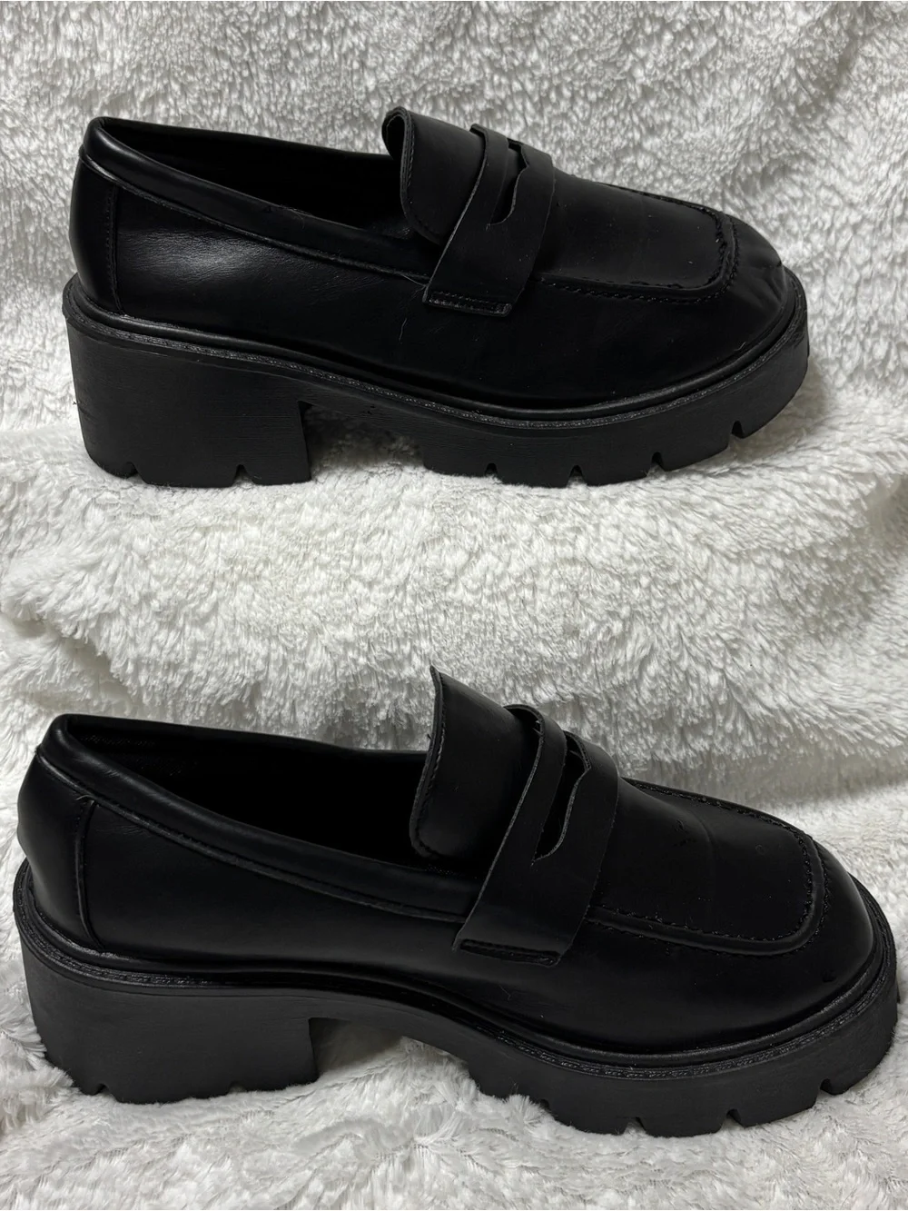 Women's Black Platform Penny Loafers - Goth Grunge Lug Sole. Size 9